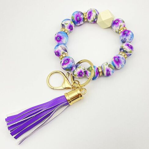 Beaded Keychain Bracelet, Silicone Bracelet Flower Butterfly Wrist Key Chain Car Key Holder Key Wristlet for Women in Saudi Arabia