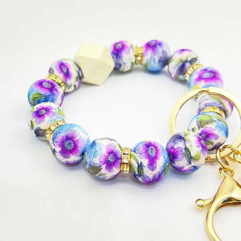 Beaded Keychain Bracelet, Silicone Bracelet Flower Butterfly Wrist Key Chain Car Key Holder Key Wristlet for Women in Saudi Arabia