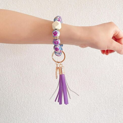 Beaded Keychain Bracelet, Silicone Bracelet Flower Butterfly Wrist Key Chain Car Key Holder Key Wristlet for Women in Saudi Arabia