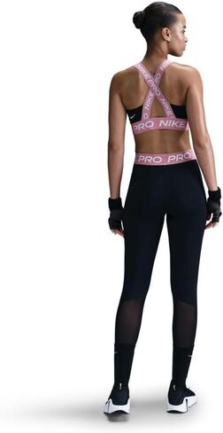 Nike Pro Women's Mid-Rise Mesh-Paneled Leggings (CZ9779-020, Black/Elemental Pink/White) in Saudi Arabia