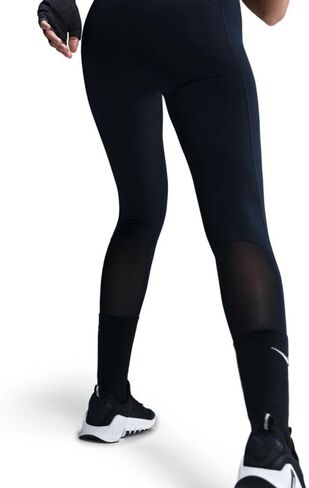 Nike Pro Women's Mid-Rise Mesh-Paneled Leggings (CZ9779-020, Black/Elemental Pink/White) in Saudi Arabia