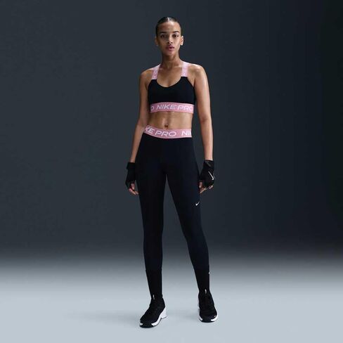Nike Pro Women's Mid-Rise Mesh-Paneled Leggings (CZ9779-020, Black/Elemental Pink/White) in Saudi Arabia