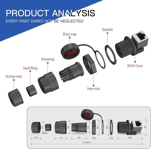 AOHUA RJ45 IP67 panel Mount Waterproof Connector with ethernet cable for cat5 cat6 (AH-RJ45-M21FC) in Saudi Arabia