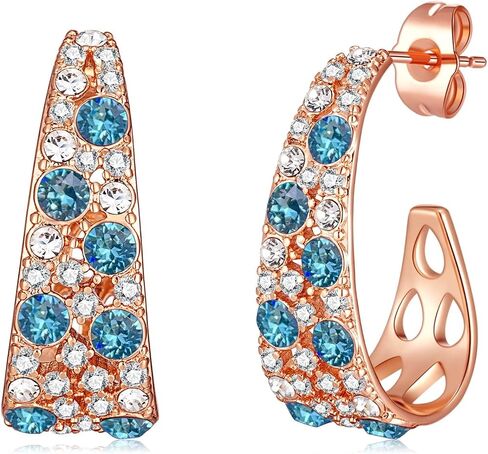 Stunning Multicolor Austrian Crystal Open C Hoop Earrings for Women 14K Gold Plated Hypoallergenic Lightweight Trendy Jewelry in Kuwait