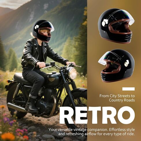 DOT Retro Vintage Full Face Motorcycle Helmet Classic Design for Men Women Lightweight Windproof Vent Cafe Racer & Cruiser Riding, Highway Commute, Touring in Saudi Arabia
