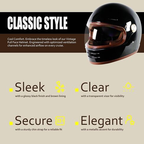 DOT Retro Vintage Full Face Motorcycle Helmet Classic Design for Men Women Lightweight Windproof Vent Cafe Racer & Cruiser Riding, Highway Commute, Touring in Saudi Arabia
