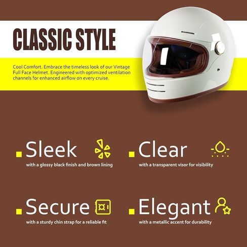 DOT Retro Vintage Full Face Motorcycle Helmet Classic Design for Men Women Lightweight Windproof Vent Cafe Racer & Cruiser Riding, Highway Commute, Touring in Saudi Arabia