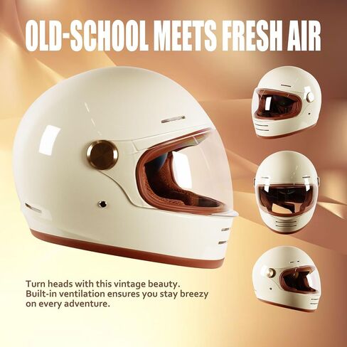 DOT Retro Vintage Full Face Motorcycle Helmet Classic Design for Men Women Lightweight Windproof Vent Cafe Racer & Cruiser Riding, Highway Commute, Touring in Saudi Arabia