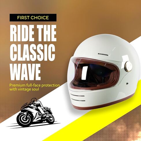 DOT Retro Vintage Full Face Motorcycle Helmet Classic Design for Men Women Lightweight Windproof Vent Cafe Racer & Cruiser Riding, Highway Commute, Touring in Saudi Arabia