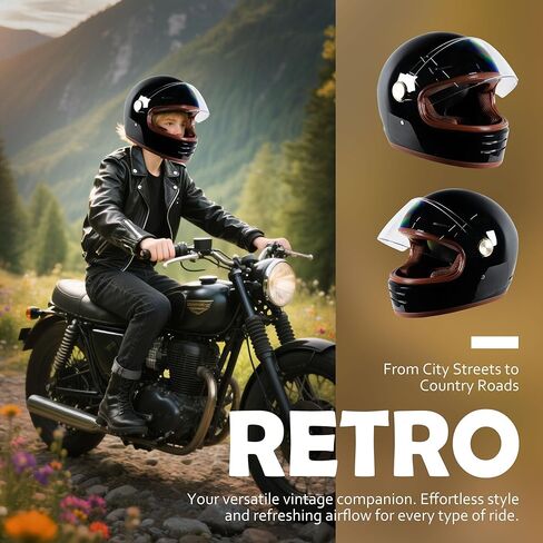 DOT RETRO VINTAGE FULL FACE دراجة نارية خوذة التصميم الكلاسيكي للرجال للنساء خفيفة الوزن مضاد للرياح VENT CAFE RACER & CRUISER RIKE ، طريق سريع ، جولة in Kuwait