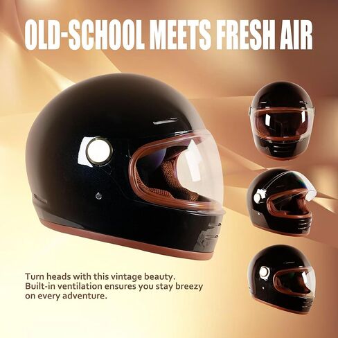 DOT RETRO VINTAGE FULL FACE دراجة نارية خوذة التصميم الكلاسيكي للرجال للنساء خفيفة الوزن مضاد للرياح VENT CAFE RACER & CRUISER RIKE ، طريق سريع ، جولة in Kuwait