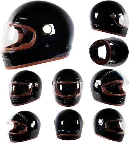 DOT RETRO VINTAGE FULL FACE دراجة نارية خوذة التصميم الكلاسيكي للرجال للنساء خفيفة الوزن مضاد للرياح VENT CAFE RACER & CRUISER RIKE ، طريق سريع ، جولة in Kuwait