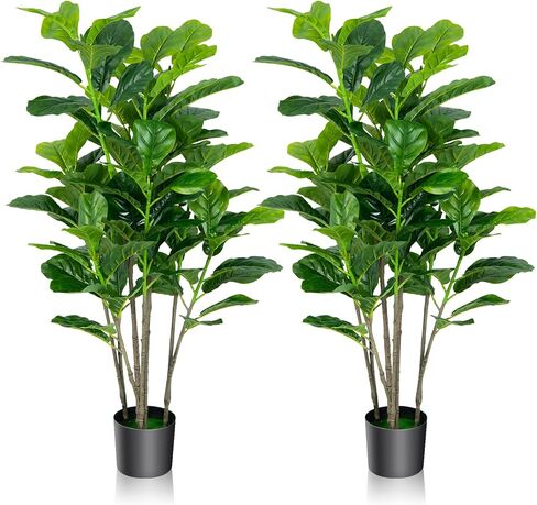 GOPLUS مزيف ورقة FIDDLE TREE TREE ، 2 حزمة 3.3 قدم طول الأشجار الاصطناعية النباتات في الأواني ث/40 الأوراق ، أشجار فو المزخرفة لمكتب منزلي داخلي in Kuwait