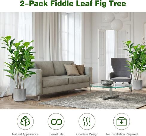 GOPLUS مزيف ورقة FIDDLE TREE TREE ، 2 حزمة 3.3 قدم طول الأشجار الاصطناعية النباتات في الأواني ث/40 الأوراق ، أشجار فو المزخرفة لمكتب منزلي داخلي in Kuwait