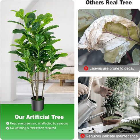 GOPLUS مزيف ورقة FIDDLE TREE TREE ، 2 حزمة 3.3 قدم طول الأشجار الاصطناعية النباتات في الأواني ث/40 الأوراق ، أشجار فو المزخرفة لمكتب منزلي داخلي in Kuwait