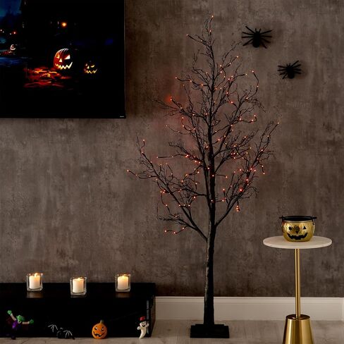 Nearly Natural 6ft. Pre-Lit Halloween Black Twig Artificial Fall Tree with 300 Orange and Purple LED Lights in Saudi Arabia