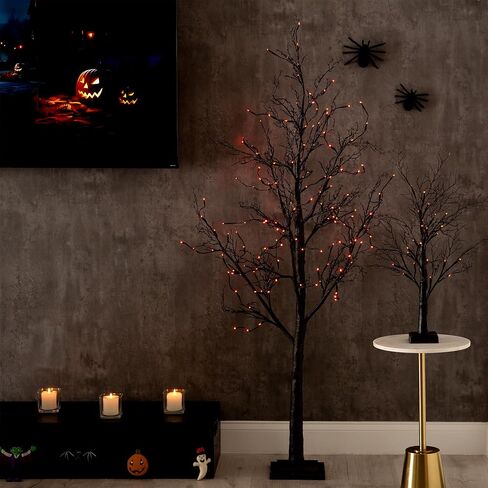 Nearly Natural 6ft. Pre-Lit Halloween Black Twig Artificial Fall Tree with 300 Orange and Purple LED Lights in Saudi Arabia