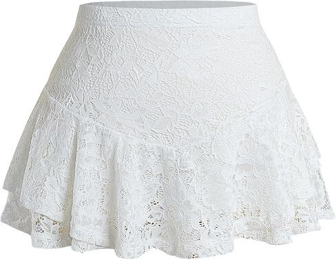 Verdusa Women's Plus Size Goth Floral Lace Ruffle Mini Skirts Gothic Clothes Athletic Y2K A Line Skirt in Kuwait