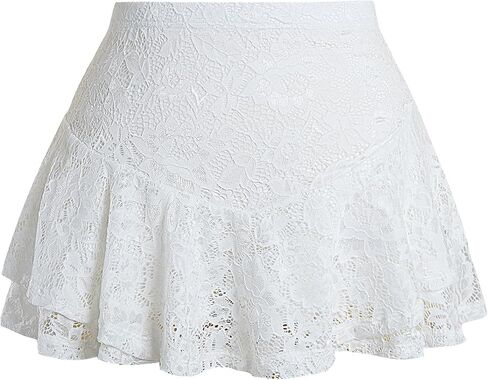 Verdusa Women's Plus Size Goth Floral Lace Ruffle Mini Skirts Gothic Clothes Athletic Y2K A Line Skirt in Kuwait