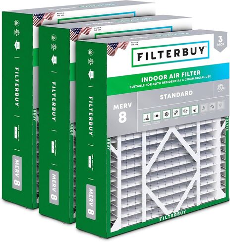 فلتر هواء Filterbuy 20x25x5 MERV 8 Dust Defense (3 عبوات)، مرشحات هواء فرن HVAC AC مطوية لـ Honeywell FC100A1037، Lennox X6673، Carrier، والمزيد (الحجم الفعلي: 19.88 × 24.75 × 4.38 بوصة) in Saudi Arabia