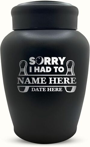 Custom Human Cremation Urn For Adult Ashes - Engraved Black Finish Stainless Steel Vessel with Name & Funny humorous Gone Bowling 1 Design - For Bowling Lovers Remains Up to 150 lbs in Saudi Arabia