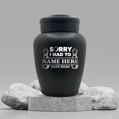 Custom Human Cremation Urn For Adult Ashes - Engraved Black Finish Stainless Steel Vessel with Name & Funny humorous Gone Bowling 1 Design - For Bowling Lovers Remains Up to 150 lbs in Saudi Arabia