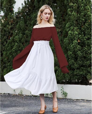 American Trends Maxi Skirts for Women Renaissance Skirt Medieval Womens Long Skirts Flowy Bohemian Pirate Skirts with Pockets in Kuwait