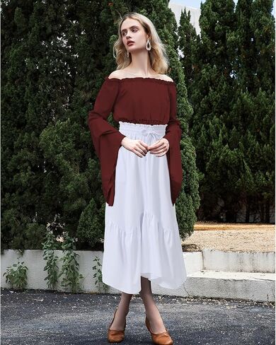 American Trends Maxi Skirts for Women Renaissance Skirt Medieval Womens Long Skirts Flowy Bohemian Pirate Skirts with Pockets in Kuwait
