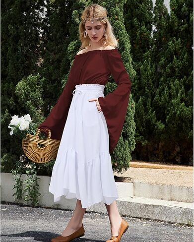 American Trends Maxi Skirts for Women Renaissance Skirt Medieval Womens Long Skirts Flowy Bohemian Pirate Skirts with Pockets in Kuwait