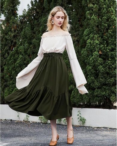 الاتجاهات الأمريكية تنانير Maxi للنساء تنورة عصر النهضة في العصور الوسطى من التنانير الطويلة تنانير القراصنة البوهيمية مع جيوب in Saudi Arabia
