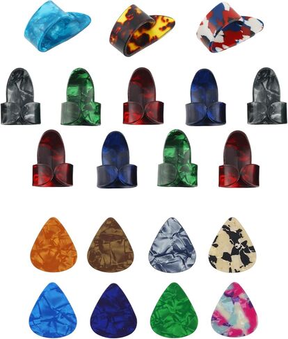 مجموعة 20 قطعة من أعواد الجيتار تتضمن 9 قطع من أعواد السبابة، و3 قطع من أعواد الإبهام، و8 قطع من أعواد الجيتار 0.46 مم للجيتار والقيثارة (ألوان مختلطة) - ملحقات الجيتار والباس، وواقي أصابع الجيتار in Kuwait