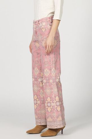 DEAR JOHN Micah Novelty Wide Leg Jeans Mid Rise Raw Cut Hem Full Length Inseam - Printed Stretch Denim - Tibetan Tapestry - Size 27 in Kuwait