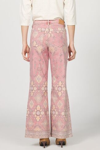 DEAR JOHN Micah Novelty Wide Leg Jeans Mid Rise Raw Cut Hem Full Length Inseam - Printed Stretch Denim - Tibetan Tapestry - Size 27 in Kuwait