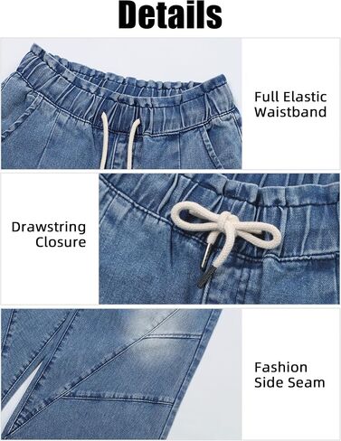 Women's Wide Leg Baggy Jeans Elastic High Waist Barrel Jean Loose Boyfriend Denim Pants with Drawstring in Kuwait