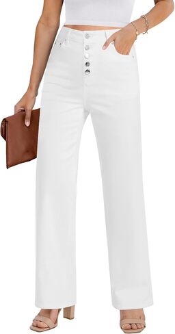 GRAPENT Wide Leg Jeans for Women High Waisted Trendy Button Fly Stretchy Denim Pants Vintage Straight Leg Trouser Jeans in Saudi Arabia