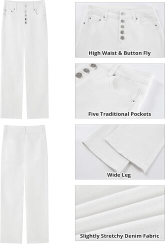 GRAPENT Wide Leg Jeans for Women High Waisted Trendy Button Fly Stretchy Denim Pants Vintage Straight Leg Trouser Jeans in Saudi Arabia