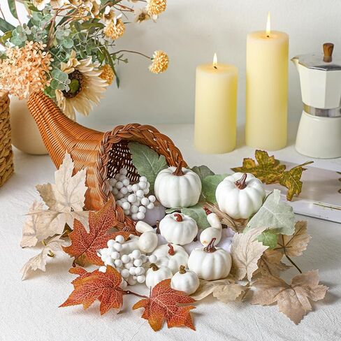 مجموعة سلة الوفرة لعيد الشكر مقاس 13.78 بوصة، تحتوي على الكثير من زخارف حصاد الخريف مع 100 قطعة من زينة اليقطين الاصطناعية لأوراق الوفرة في المنزل وطاولة عيد الشكر in Kuwait