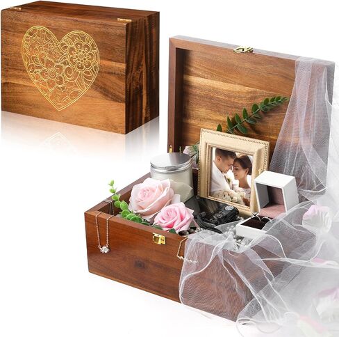 Large Wooden Wedding Keepsake Box with Lids 12 x 9 x 5.5 Inch, Wedding Memory Storage Box Engagement Gifts for Couples Newlyweds Bridal Shower Couple Gifts(Heart) in Saudi Arabia