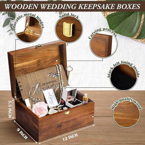 Large Wooden Wedding Keepsake Box with Lids 12 x 9 x 5.5 Inch, Wedding Memory Storage Box Engagement Gifts for Couples Newlyweds Bridal Shower Couple Gifts(Heart) in Saudi Arabia