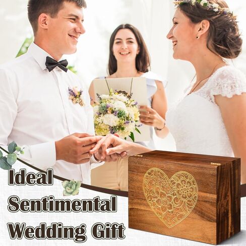Large Wooden Wedding Keepsake Box with Lids 12 x 9 x 5.5 Inch, Wedding Memory Storage Box Engagement Gifts for Couples Newlyweds Bridal Shower Couple Gifts(Heart) in Saudi Arabia