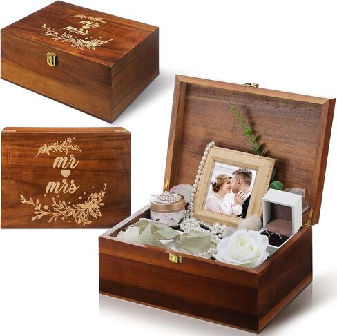 Large Wooden Wedding Keepsake Box with Lids 12 x 9 x 5.5 Inch, Wedding Memory Storage Box Engagement Gifts for Couples Newlyweds Bridal Shower Couple Gifts(Heart) in Saudi Arabia