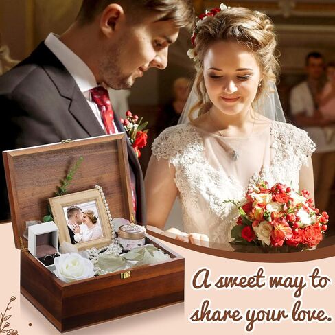 Large Wooden Wedding Keepsake Box with Lids 12 x 9 x 5.5 Inch, Wedding Memory Storage Box Engagement Gifts for Couples Newlyweds Bridal Shower Couple Gifts(Heart) in Saudi Arabia