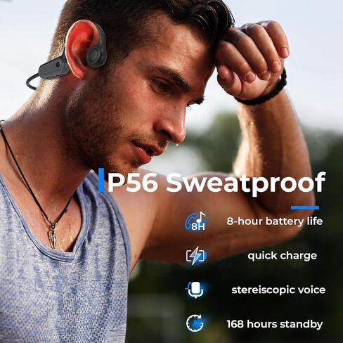 Bone Conduction Headphones Bluetooth 5.3 Open Ear Headphones with Microphones Wireless Workouts Headset Waterproof Lightweight, 8Hrs Playtime for Running, Cycling, Gym, Black in Saudi Arabia