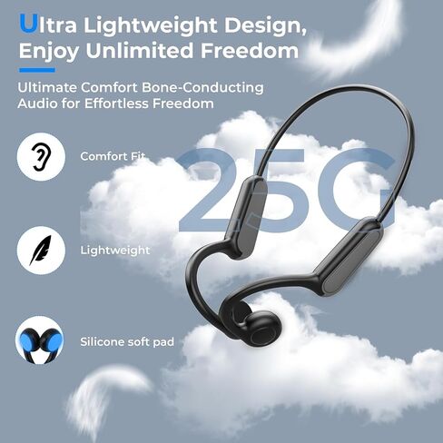 Bone Conduction Headphones Bluetooth 5.3 Open Ear Headphones with Microphones Wireless Workouts Headset Waterproof Lightweight, 8Hrs Playtime for Running, Cycling, Gym, Black in Saudi Arabia