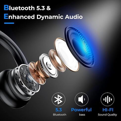 Bone Conduction Headphones Bluetooth 5.3 Open Ear Headphones with Microphones Wireless Workouts Headset Waterproof Lightweight, 8Hrs Playtime for Running, Cycling, Gym, Black in Saudi Arabia