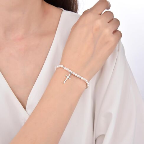 ZVVBOO 925 Sterling Silver Stretch Bracelet with Heart Pendant, Mother of Pearl, Women’s Fine Jewelry, Gift for Party in Kuwait
