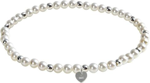 ZVVBOO 925 Sterling Silver Stretch Bracelet with Heart Pendant, Mother of Pearl, Women’s Fine Jewelry, Gift for Party in Kuwait