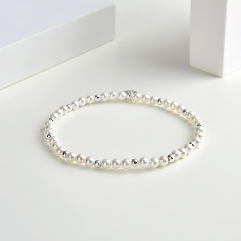 ZVVBOO 925 Sterling Silver Stretch Bracelet with Heart Pendant, Mother of Pearl, Women’s Fine Jewelry, Gift for Party in Kuwait