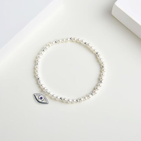 ZVVBOO 925 Sterling Silver Stretch Bracelet with Heart Pendant, Mother of Pearl, Women’s Fine Jewelry, Gift for Party in Kuwait