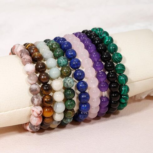 YVVLEE 9 Pcs Crystal Stone Bracelets for Women Men Semi-Precious Gemstone Beaded Bracelets 8mm Natural Stone Beads Bracelet Protection Anxiety Spiritual Stretch Bracelets Set Jewelry in Kuwait